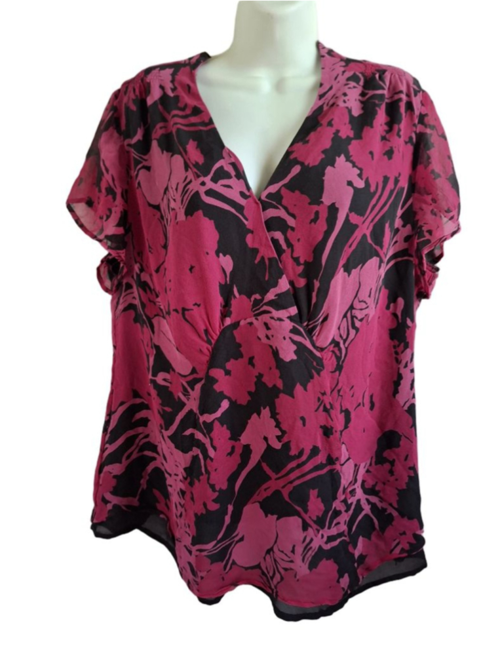 Alfani Pink Black Floral Blouse Plus 16W secretary business casual teacher